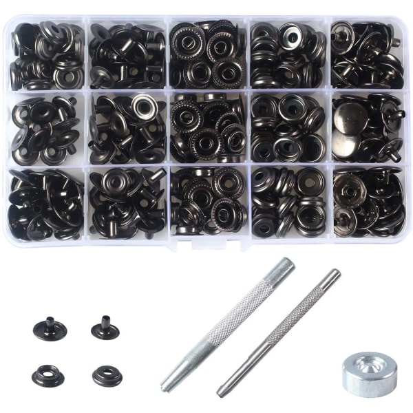 240 kpl 15 mm kangasnappikiinnityssarja, merilaatuinen ruostumattomasta teräksestä valmistettu nappikiinnike veneen suojukseen, nahan ompeluun, telttaan 100pcs Bagged