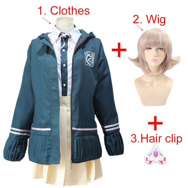 Gymnasieelever Uniform Anime Danganronpa Nanami ChiaKi Cosplay Kostume Langærmet Jakke Kort Nederdel Loli Nederdel Set 1 XL