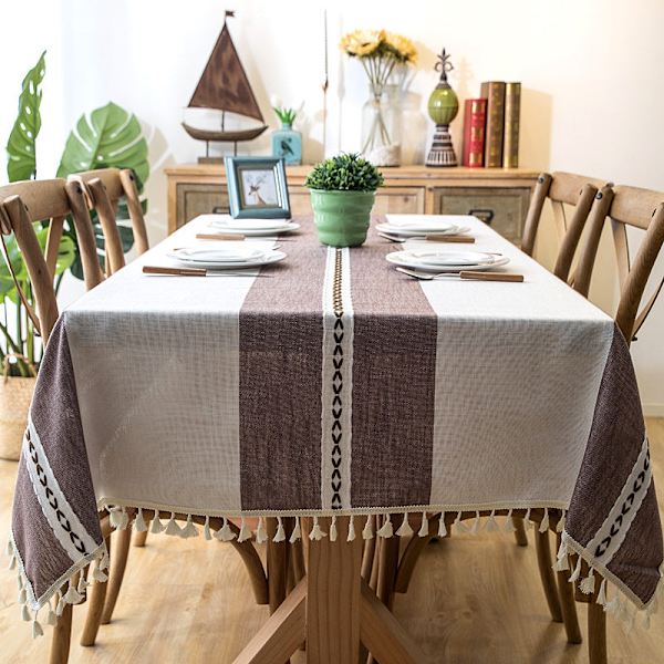Jacquard Imitation Bomuld og Linned Broderi Kvaster Dug Blonde Geometri Rektangel Borddug Gray stripe 140x180