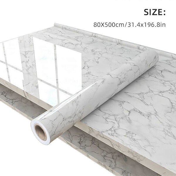 Harmaa/Valkoinen/Musta Kiiltävä Marmoripaperi Graniitti Vedenpitävä Tapetti Kuori ja Kiinnitä Tapetit Harmaa 40*100 Grey 40*100