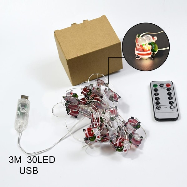 3M 30LED Jultomte Snögubbe LED Ljusslinga USB Fairy Light Julgransdekorationer Nyår 2023 Gåvor Default Title