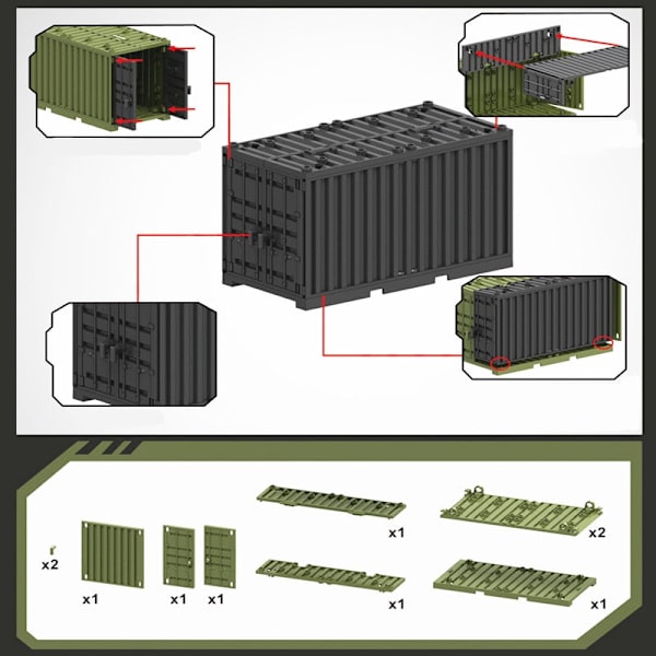 MOC Militär Container Byggklossar Låda för Pojkar WW2 Krigsbas Tekniska Byggklossar Kreativa DIY Juguete Bloques Brinquedos container-grey