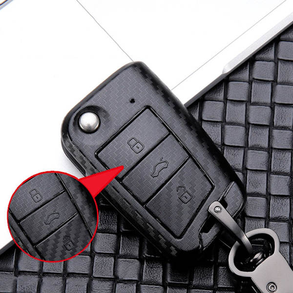 Fjärrkontroll Nyckelskal Fodral i Kolfiberstil för Polo Golf 7 Tiguan Skoda Octavia Fabia Kodiaq Nyckelring Default Title