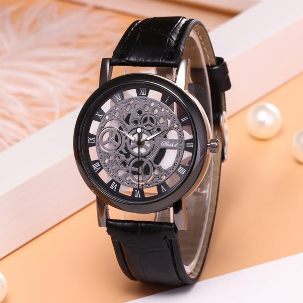 Ikke-Mekanisk Herreur 'S Quartz Ur Dobbeltsidet Gennemskåret Ur Til Mænd Galactic disk brown strap