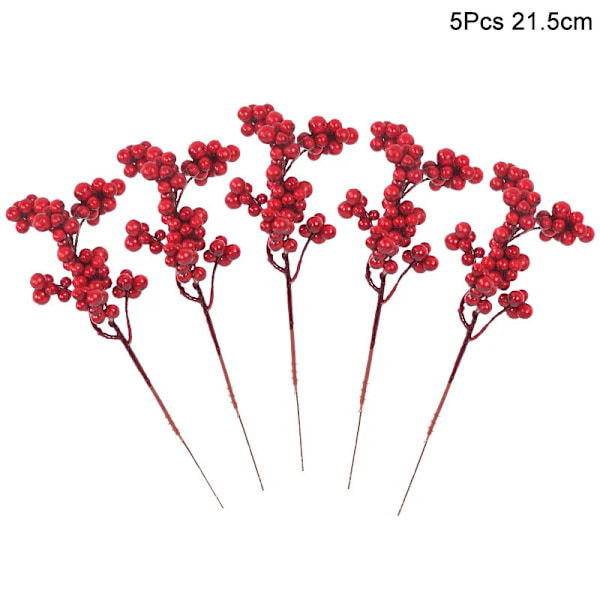 5 st Jul Röda Bär Konstgjord Blomma Tallkotte Gren Julgransdekorationer Ornament Presentförpackning Hem DIY Krans 3red 2white