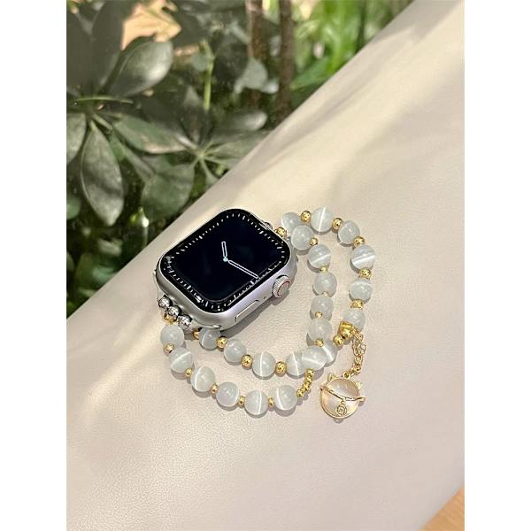 Kellon ranneke Apple Watch iWatch 44mm 4.~6. sukupolvi/SE kissansilmäkivi onnenkissan riipus