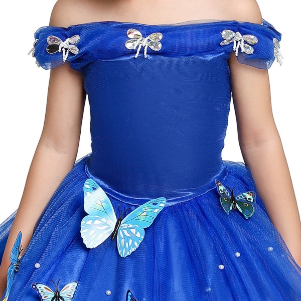 Tjej Bröllopsprinsessa Klänning Barn Halloween Fest Askungen Cosplay Kostym Blå Ärmlös Mesh Balklänning Barnkläder 4T Dress Sets B3