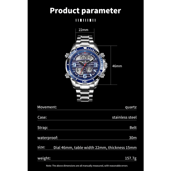 Digitale Herreure Top Luksus Sport Quartz Armbåndsur Til Mænd Alt Stål Militær Vandtæt Ur+Æske Black