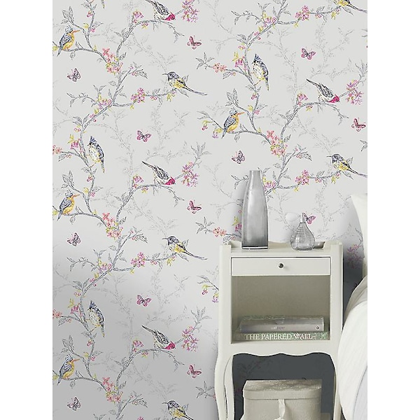 Phoebe Birds -tapetti, Holden, vaaleanharmaa Dove Grey