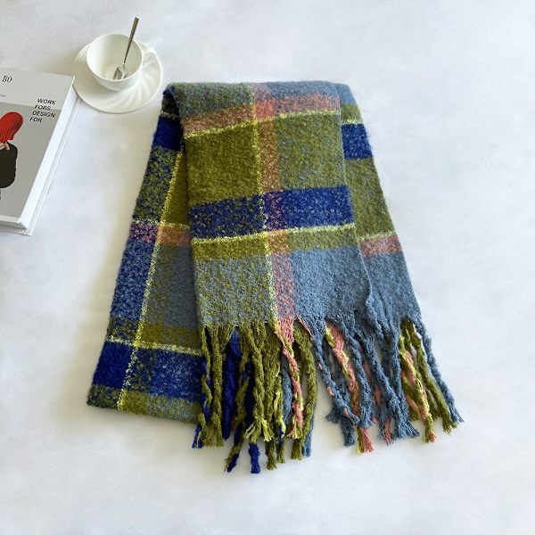 Koreansk Samma Design som Designer Ader Stitching Cashmere Pläd Scarf Unisex Vinter Varm Haklapp Sjal Mustard green plaid 184*49cm