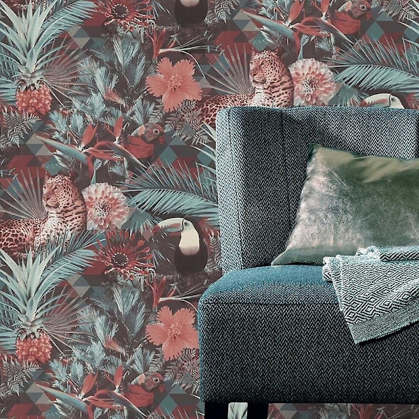 Botanisk Exotisk Djungel Geometrisk Tapet