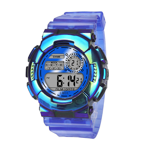 Transparent Gradient Farve Drenge og Piger Børns Elektroniske Ur Mode Sports Multifunktionsur Sapphire Blue