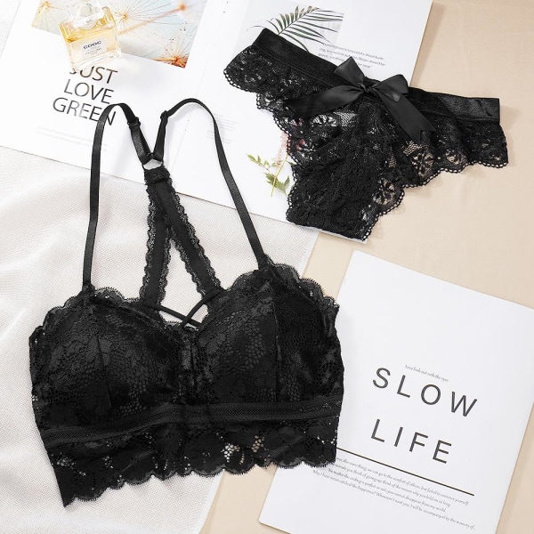 Kvinnor Underkläder Set Spets Trosor Sömlös Rygglös Sexig Väst Bralette Push Up BH Underkläder Black L/38