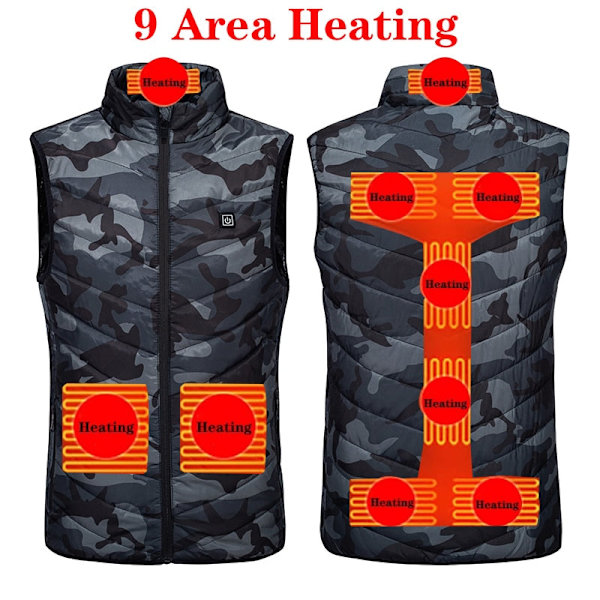 9/11 Places Uppvärmd Väst Herr Dam USB Uppvärmd Jacka Värmeväst Termokläder Jaktväst Vinter Uppvärmd Jacka Svart S-6XL Black 11 Pcs Heated Asian size 6XL