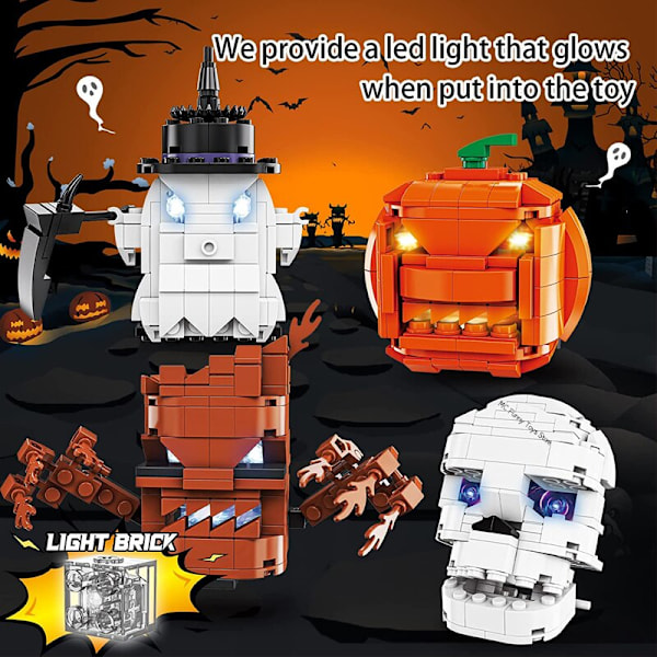 Glædelig Halloween Græskar Lysende Hytte Klods Sæt Kreative Græskar Spøgelser Festhuse Model Byggeklodser Børn Drenge Legetøj Gaver Four sets with box