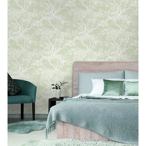 Whispering Trees Tapet Grøn Hvid Glitter Tekstureret Sparkle Skov Holden
