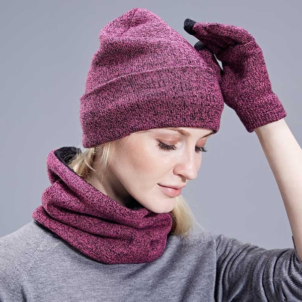 Unisex Mössa Halsduk Handskar Set Vinter Stickad Tjock Varm Mössa Dam Herr Enfärgad Retro Mössa Mjuka Pekskärmshandskar B