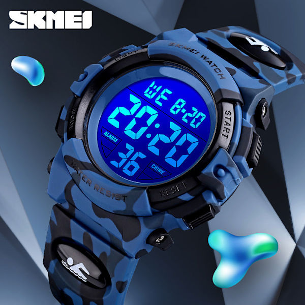 Skmei Barnklocka Färgglad LED Hushåll Sport Barns Elektroniska Klocka Deep blue camouflage