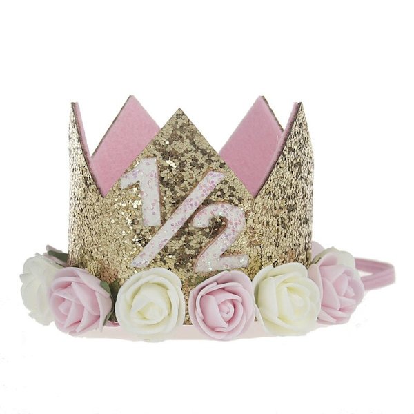 Söpöt Glitter 1/2/3 Poika Tyttö Syntymäpäiväjuhlahatut Prinsessakruunuhatut Vauvakutsut Syntymäpäiväkakkuhatut Valokuvarekvisiitta Lasten Juhlakoristeet Pink gold 1I2 10.5x7CM