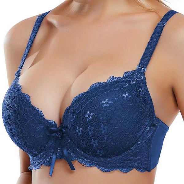Sexiga Damunderkläder Push Up Spets Blommönstrad BH Super Vadderad Topp Bygelbehå Plus Storlek 85B-100C Blue 85B/C