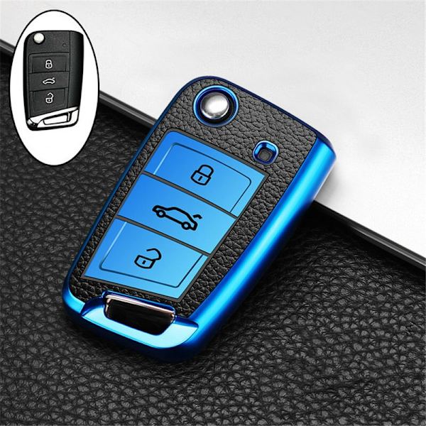 Tarjous Nahka TPU Auton Avaimen Kotelo Suojus Avaimenperä Polo Tiguan Passat Golf MK Jetta Skoda Kodiaq Superb Octavia Seat A Style blue
