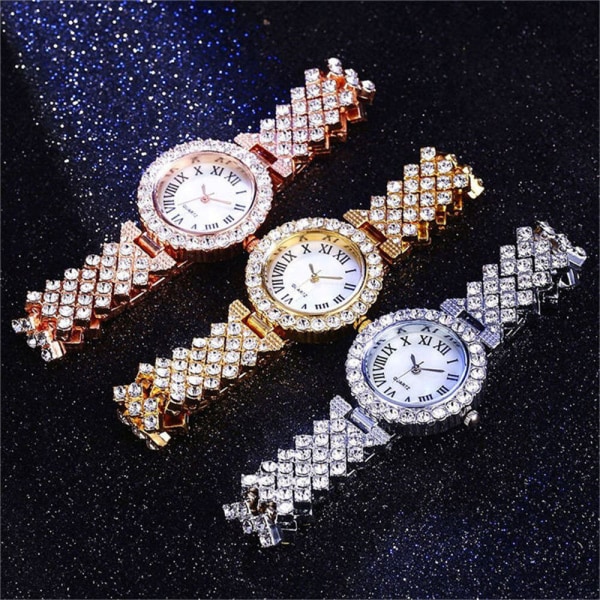 Lyxigt diamantbestrött stjärnklart elegant quartz-klockset med diamanter för alla tillfällen Silver flower suit
