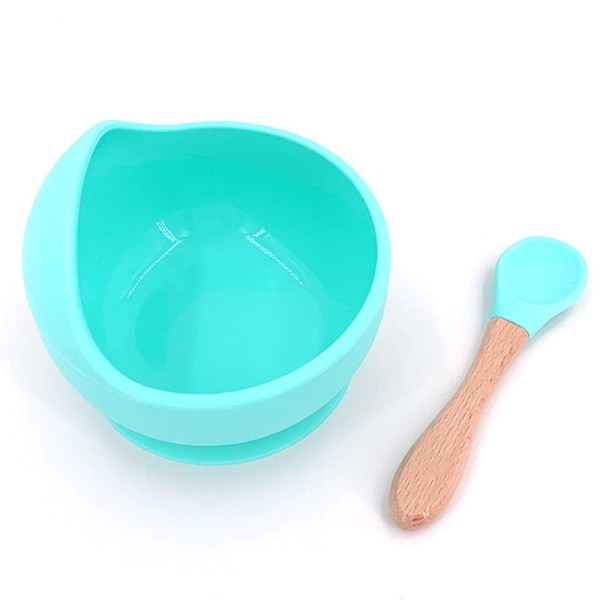 Ny matskål i silikon Baby Vattentät sked Halkfri porslin BPA-fria silikonskålar för baby Baby Blue-Silicone Spoon