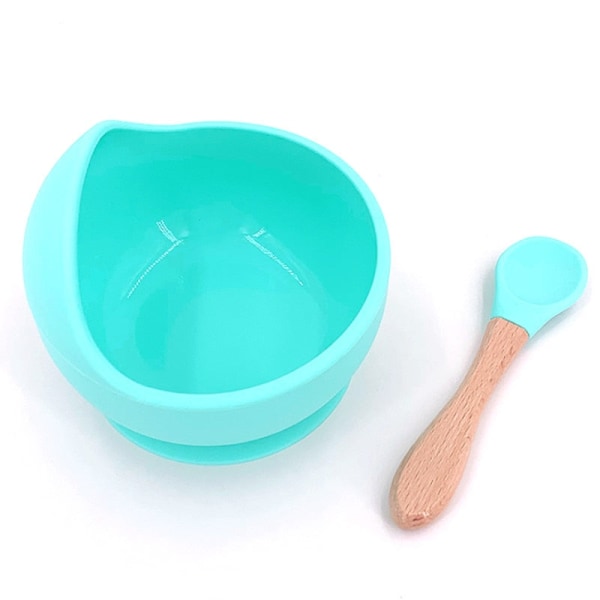 Ny Silikone Baby Madskål Service Vandtæt Ske Skridsikker Service BPA Fri Silikone Tallerkener til Baby Skål Baby Tallerken Pink-Silicone Spoon