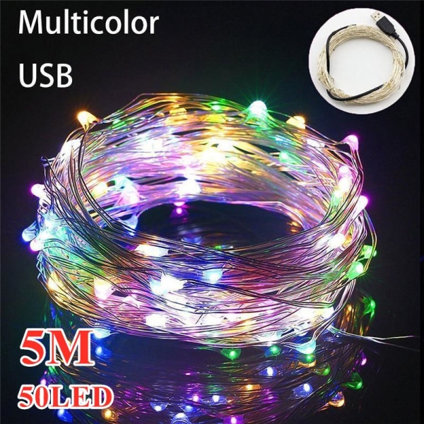 Lett 5V USB 20M Kobbertråd Lampe Bryllupsfest Dekor 200 LED Lyslenke Multicolor 20M 200LED