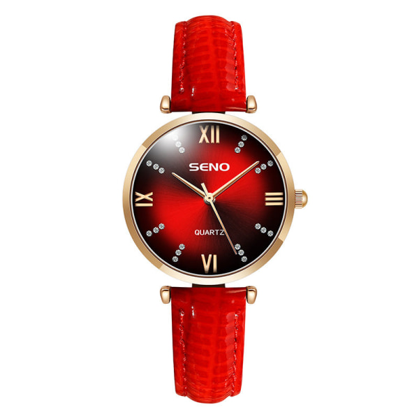Läderarmband Diamantyta Mode Quartz Klocka One Piece Dropshipping Vattentät Klocka Gradient red face red belt