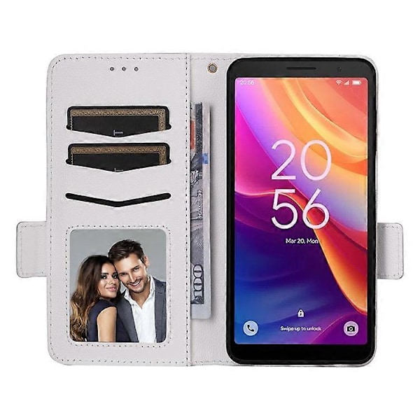 Kompatibelt för TCL 501 T433D Läderfodral Plånboksställ Litchi Textur Telefonskal Grossist White