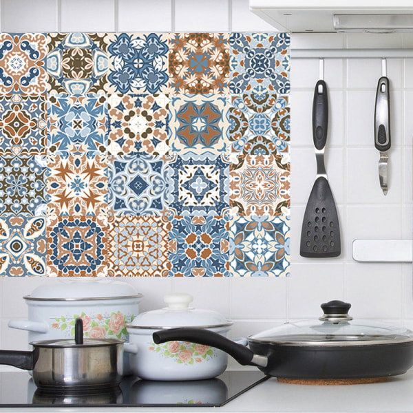Mosaikfliseklistermærker i arabisk stil til stue, køkken, retro 3D vandtæt vægmaleri, badeværelsesindretning, DIY selvklæbende tapet 9 20x100cm