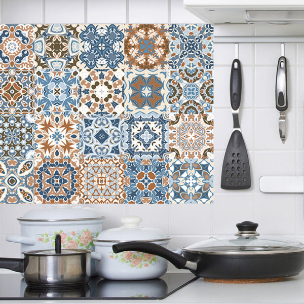 Mosaikklistermärken i arabisk stil för vardagsrum Kök Retro 3D Vattentät väggmålning Dekal Badrumsinredning självhäftande tapeter 3 20x100cm