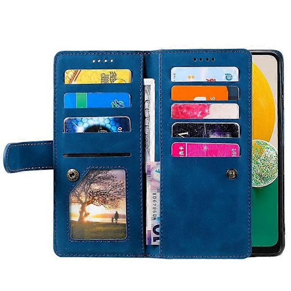 Kompatibelt för Samsung Galaxy A26 5G Fodral PU Läder Telefonfodral med Dragkedja Plånbok 9 Kortplatser Blue