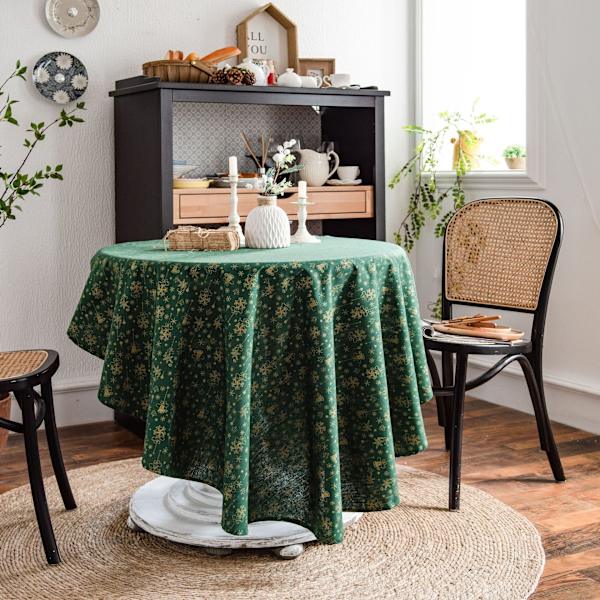 Bomulls-lin duk grønn furugren trykt duk koreansk serviett trykt kaffeduk Window flower Round 150cm