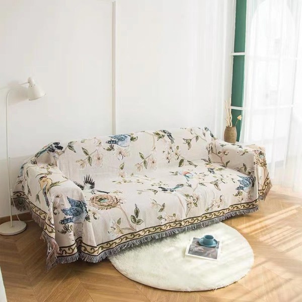 Sofföverdrag med blommigt fågelmotiv, väggdekor, gobeläng, soffskydd Chinese style 90*210