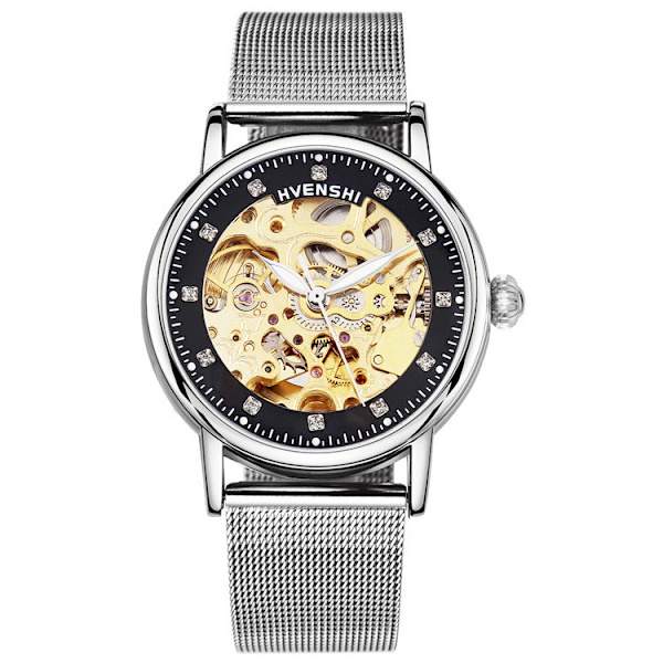 Huangshi Klocka Dam Hollow Luminous Automatisk Mekanisk Klocka Mode Bälte Business Damklocka YSW065S rose gold Red Ribbon