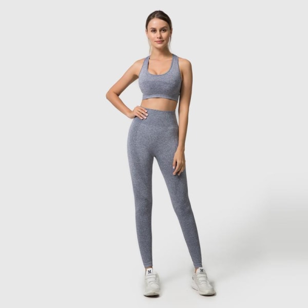 Yoga Sæt Sømløs Langærmet Crop Top Højtaljede Gym Fitness Leggings Til Kvinder 5PcsSet-Black M