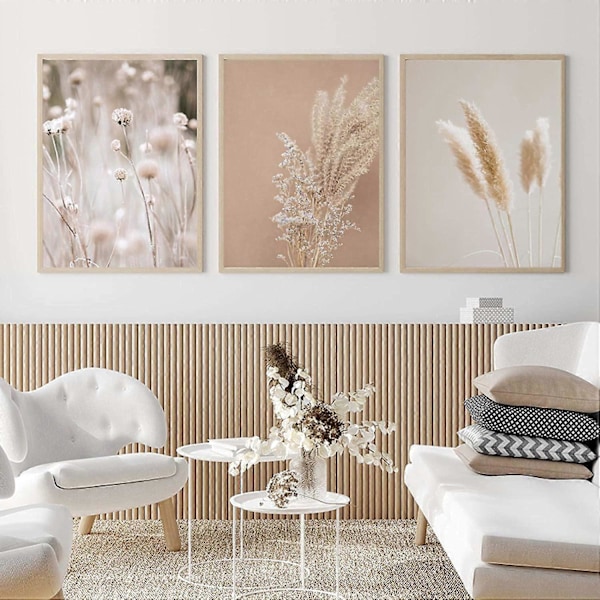 Målardukstryck Pampasgräs Växter Naturlandskap Torkat Gräs Modern Boho Botanisk Affisch Galleribilder 20x30cm(8x12in)x3 Oramad