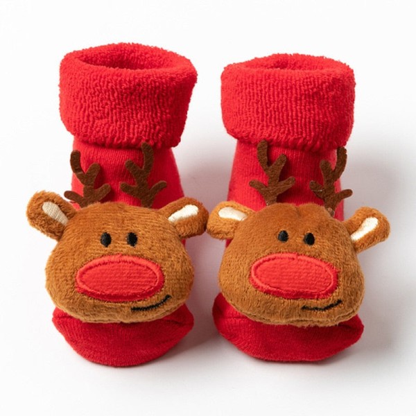Julstrumpor för baby, vinterförtjockade tecknade baby halkfria golvskor julstrumpor 0-2 år barn småbarn röda golvstrumpor Baby floor socks 1 M