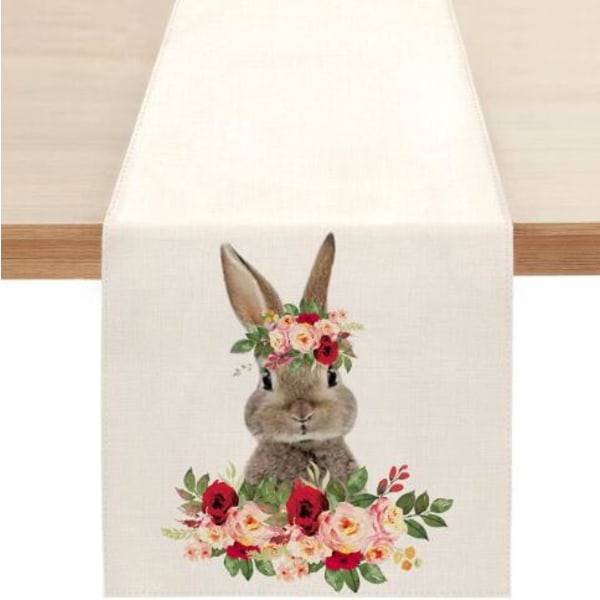 Søt naturlig jute burlap påskehare blomster egg ku trykt bordløper bordflagg duk stoffdeksel duk fest hjem dekor rectangle 33X90CM white 11