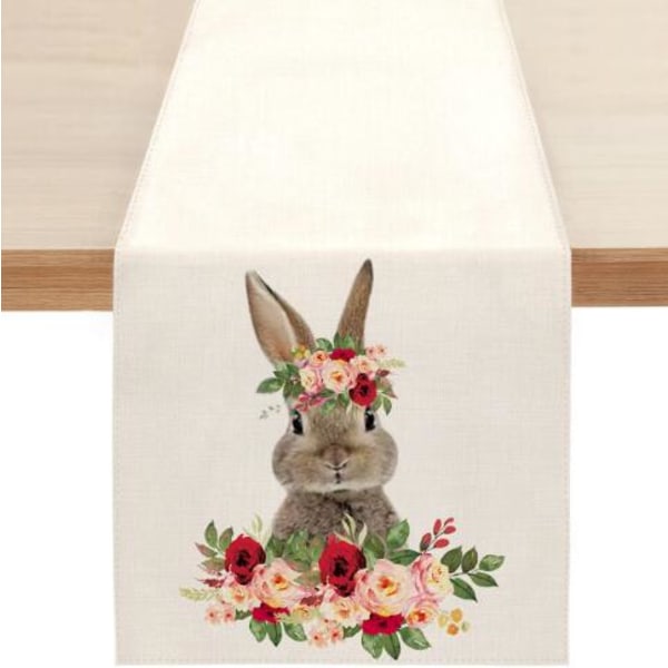 Söt naturlig jute säckväv påskhare blomma ägg ko printed Bordslöpare bord flagga duk cover bordsduk fest heminredning rectangle 33X120CM white 8