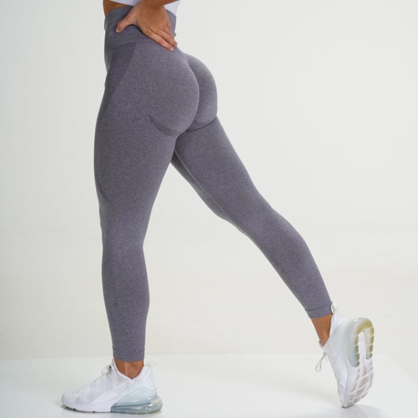 Yogabyxor Hög midja Push Up Smile Form Hip Legging Löpning Fitness Gym Byxa light grey L