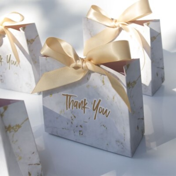 Thank You Party Favor Presentbox bröllopsgodisask Baby Shower Papperspresentpåse Födelsedag Julfavorit Presentaskar Packning Marble-Blue 10X11.5X4.5CM