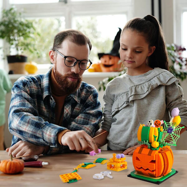 Glædelig Halloween Græskar Lysende Hytte Klods Sæt Kreative Græskar Spøgelser Festhuse Model Byggeklodser Børn Drenge Legetøj Gaver Four sets with box
