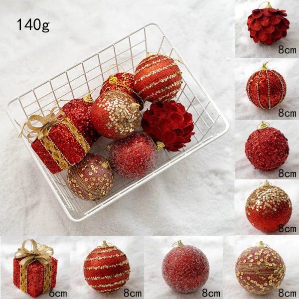 Julgranskula Målad Kula Gyllene Silver Champagne Glitter Stjärnor Julgran Hängande Fönsterdekoration Små Gåvor Leksaker gold 8pcs