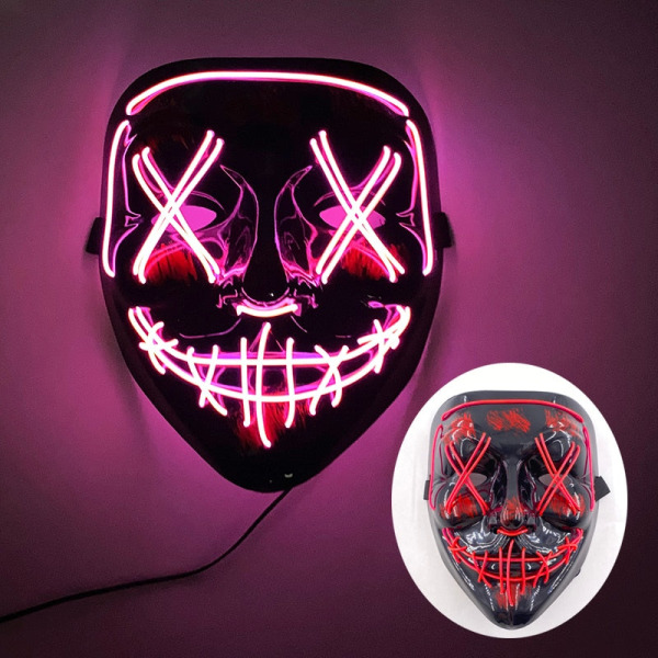 Halloween Neon LED Purge Maske Maskerade Festmasker Lysende I Mørket Sjove Masker Cosplay Kostume Tilbehør 01 Red