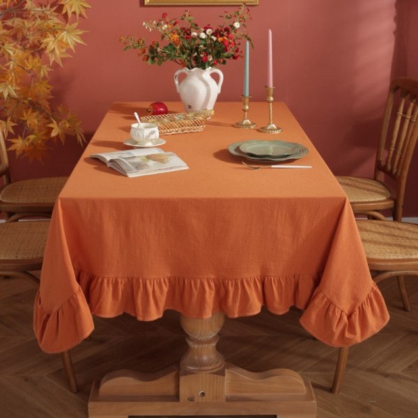 Flæse Syning Bomuldsstof Duge Vaskbar Dug til Bryllupsfest Spisning Banket Dekoration Luksuriøs Duge Rust beige ruffles 140x140cm