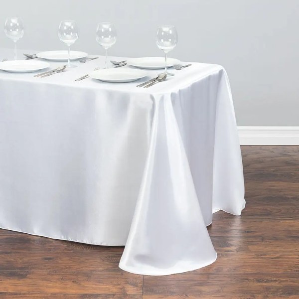 Bryllup Sateng Duk Bankett Spisebord Dekor Hvit Enkel Duk Bursdagsfest Arrangementer Utendørs Bordduk White 145x220cm