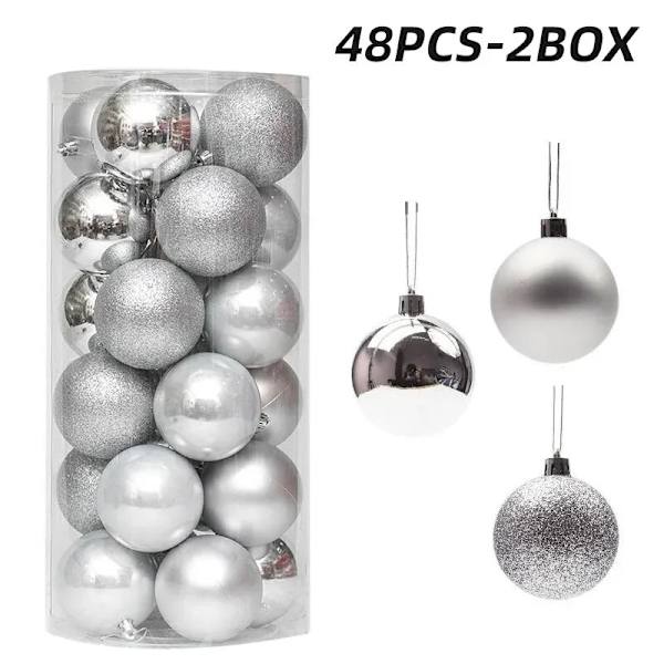 12 kpl Joulupallokoristeita joulukuusen koristeluun, särkymättömiä riippuvia palloja, juhlava juhlakoristelu Silver-2BOX